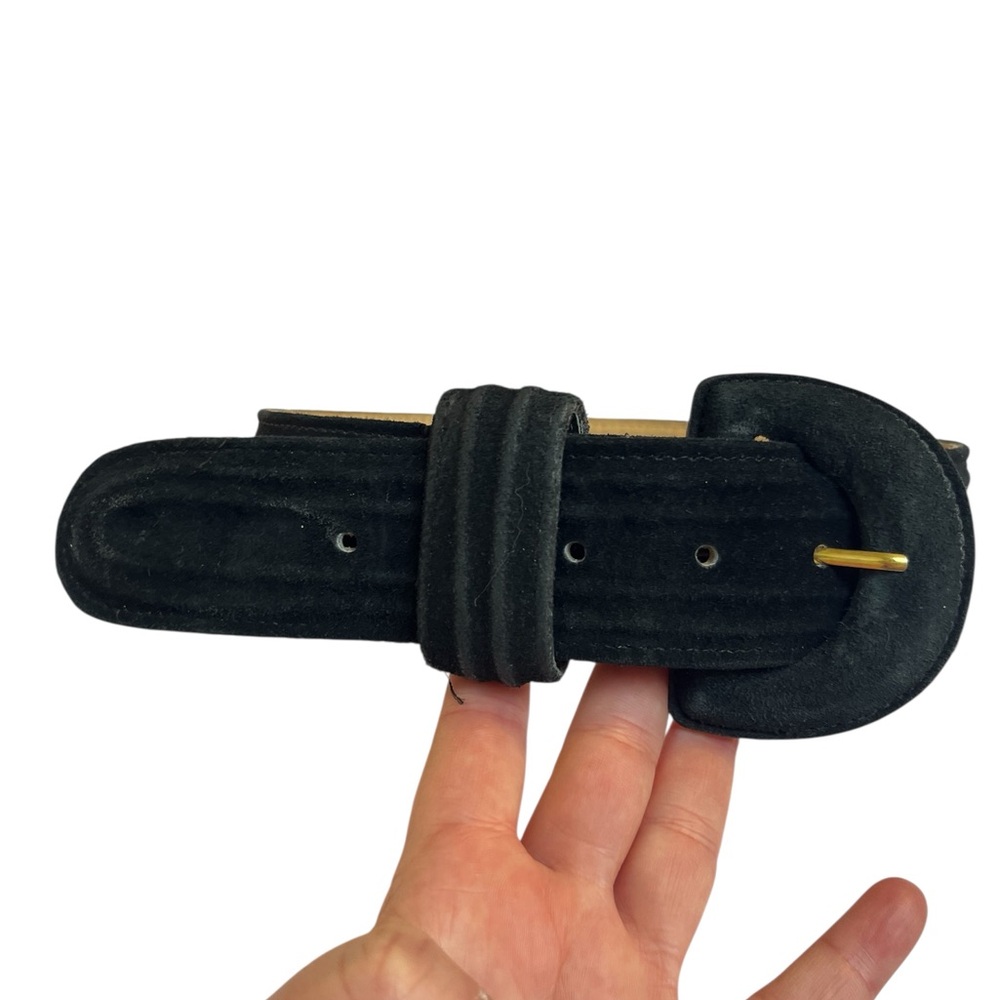 Woodward Black Suede Belt with Gold Buckle size small